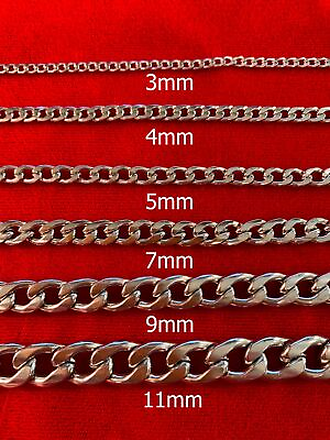 #ad STAINLESS STEEL CUBAN CURB SILVER CHAIN WOMEN MEN 7quot; 44quot; 3 4 5 6 7 9 11mm