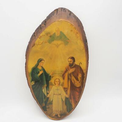 #ad Vintage Holy Family Lithograph Print Laminated on Sliced Wood