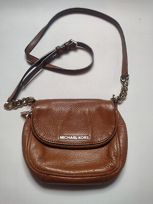 #ad Michael Kors Bedford Leather Flap Crossbody Shoulder Bag Brown Purse G