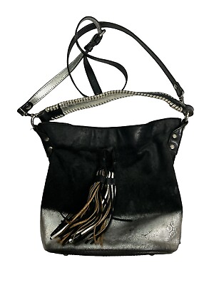 #ad Patricia Nash Otavia Leather Bucket Bag in Black and Silver W Tassles