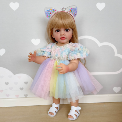 #ad 22inch Newborn Full Body Vinyl Reborn Toddler Stand Girl Doll Betty with Dress