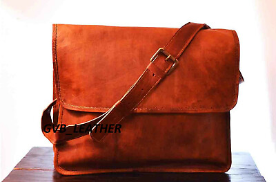Men#x27;s Leather Half Flap Handbag Shoulder Laptop Satchel Messenger Vintage Bag $54.76