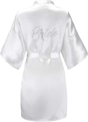 #ad EPLAZA Women#x27;s One Size Silver Rhinestones Bride Bridesmaid Short Satin Robes fo