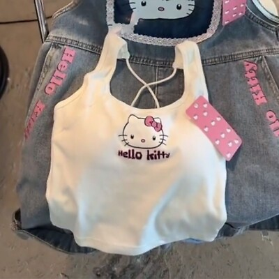 #ad Women Hello Kitty Tank Tops Camisole With Padded Bra Harajuku Sexy Shirt Top