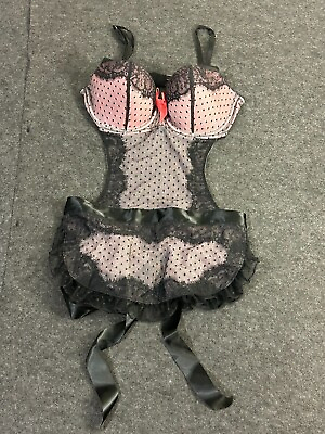 #ad Victoria#x27;s Secret Black amp; Pink Lace Sexy Little Things Maid Lingerie Size 36C