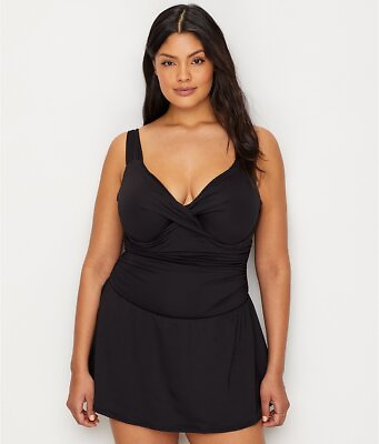 #ad Anne Cole Signature NEW BLACK Plus Size Live In Color Swim Dress US 18W