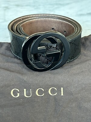 #ad Gucci Black Guccissima Patent Leather Belt Made In Italy 36 90 Black GG Buckle
