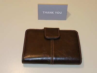 #ad Ladies Brown vinyl Leather look unbranded Wallet snap closure Pictures Card Com