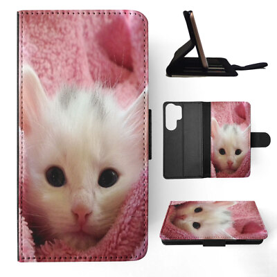 #ad FLIP CASE FOR SAMSUNG GALAXY CUTE ADORABLE CAT KITTEN IN CLOTH