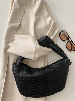 Women#x27;s Soft Leather Woven Hobo Knotted Strap Bag Purse Shoulder Crossbody Bag