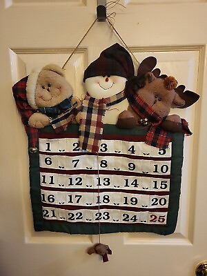 #ad Christmas Advent Countdown Calendar Hanging Fabric Bear Snowmand Reindeer Vtg