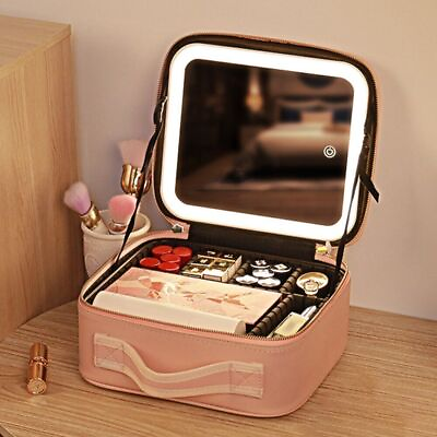 #ad Multifunction Travel Cosmetic Bag Makeup Case Organizer Bag With Lighted Mirror
