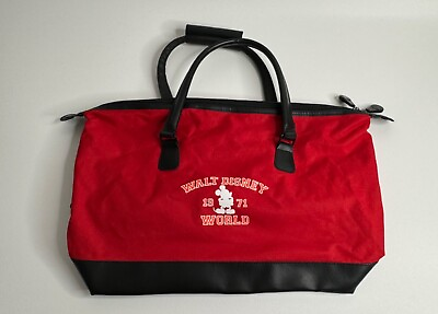 #ad Walt Disney World Mickey Mouse 1971 Red Black Duffle Tote Gym Travel Bag