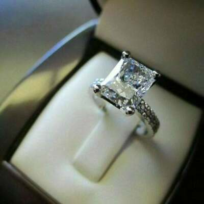 #ad 14k White Gold 3CT Lab Created Radiant Cut Diamond Wedding Engagement Love Ring