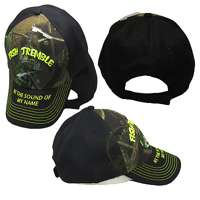 #ad Fish Tremble At The Sound Of My... Camo Black Bill Embroidered Cap Hat CAP937