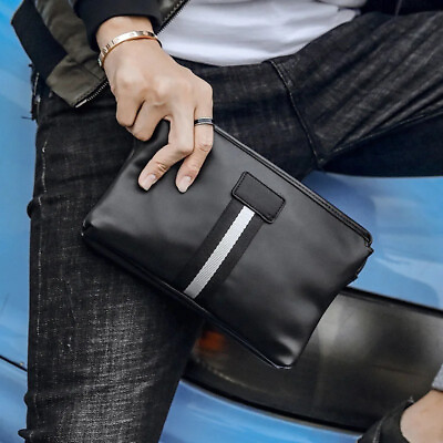 #ad Clutch Bag for Men’s Leather Pouch Business Purse Handbag Wrist Wallets