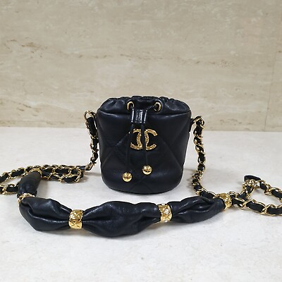 #ad Chanel Mini Bucket Fluffy Chain Black Lambskin Gold Hardware Bag