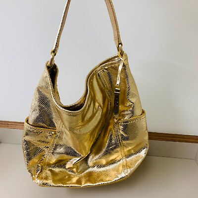 #ad COLE‎ HAAN North South Platino Gold Snakeskin Leather Tote Hobo Bag