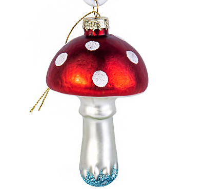 #ad Amanita Mushroom Glass Ornament Red Toadstool Christmas Ornament Decor 4quot;