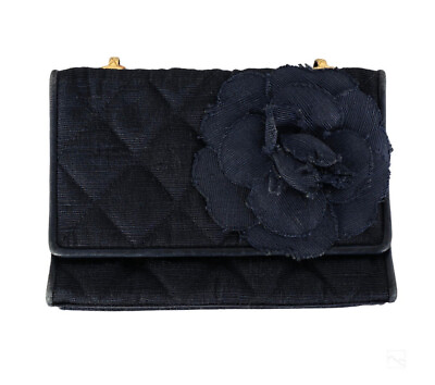 #ad Chanel designer Navy Camellia shoulder bag and Navy stripped belt 