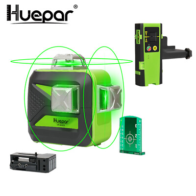 #ad Huepar 360 3D Cross Line Laser Level Green Self Leveling 200FT Laser Receiver