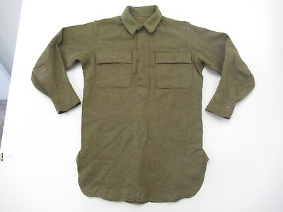 #ad Vintage 30s Us Army Military Wool Olive Green Shirt Mens L XL Army