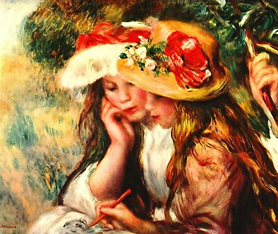 #ad Two reading girls in a garden by Pierre Auguste Renoir art painting print