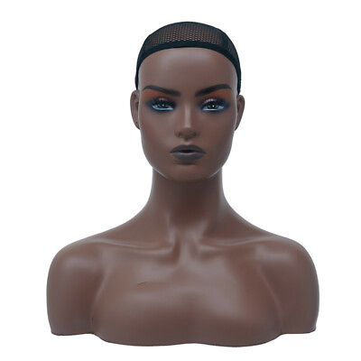 #ad African Skin Female Mannequin Head Shop Display Half Bust Shoulders Wig Scarf
