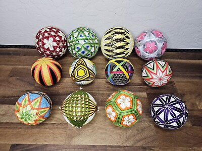 #ad Set Of 12 Handmade Japanese Temari Traditional Thread Decorated Balls