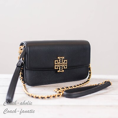 #ad #ad NWT Tory Burch Britten Chain Wallet with Wristlet Leather Crossbody in Black