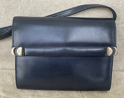 #ad Vintage Gucci Navy Made in Italy Magnetic Closure Shoulder Clutch Purse Handbag