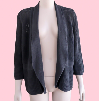 #ad Black Open Front Cardigan Size Medium Mesh Knitted Cardigan Cropped Casual Work