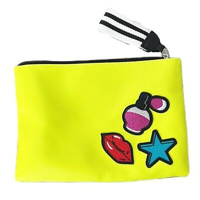#ad Macy#x27;s Beauty Zip Pouch New in Bag Yellow Black Star Lips Perfume Patches