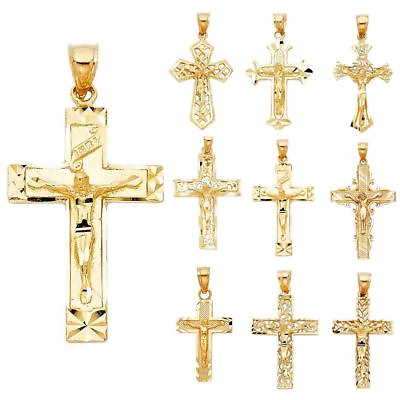 #ad 14K Real Yellow Gold Jesus Crucifix Cross Religious Pendant Cross For Woman Men