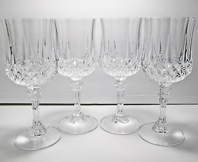 #ad Set of 4 Cristal D#x27;arques Longchamp Cut Crystal Wine Water Glass Goblets 7.25quot;
