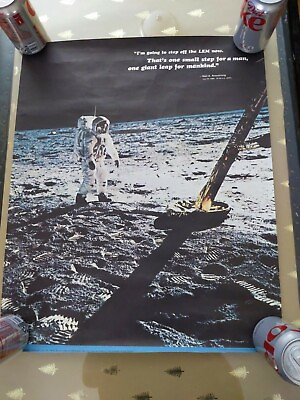 #ad VTG NASA 1969 Apollo 11 Moon Landing Poster Print Space Mission NEIL ARMSTRONG