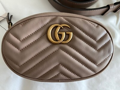 #ad Gucci GG Marmont Belt Bag Matelasse Leather Gold Handbag Chevron Rose Bag New
