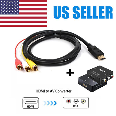 #ad HDMI To RCA AV Adapter Converter Cable CVBS 3RCA 1080P Composite Video Audio