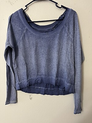 #ad We The Free Womens Small Blue Crop Long Sleeve Off The Shoulder Garment Dyed