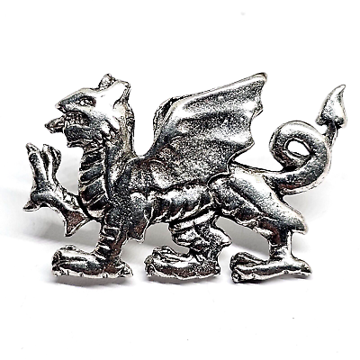 #ad Welsh Dragon Pin Badge Pewter Wales Cymru Y Ddraig Goch Brooch Twin Pin Badge