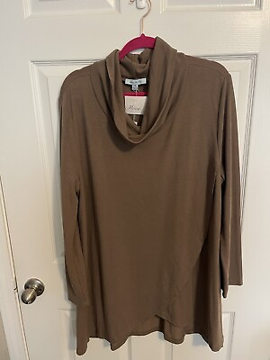 #ad She Sky Taupe Brown Boho Minimalist Cowl Neck Top Size 2X