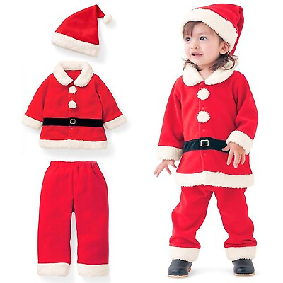 #ad Toddler Kids Santa Costume Baby Girl Boy Christmas Outfit 3Pcs Jacket Pant Hat