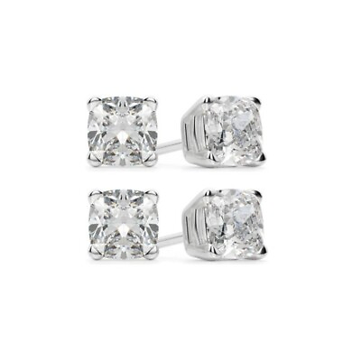 #ad 18k White Gold 6mm 1 2Ct Cushion Cut Created White CZ Set Of Two Earrings Plated
