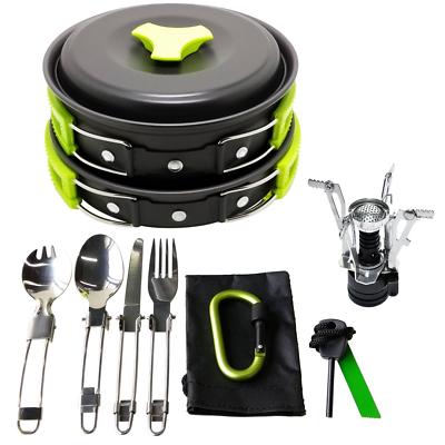 Gold Armour 17 Pieces Camping Cookware Mess Kit Backpacking Gear and Hiking Bug $36.69