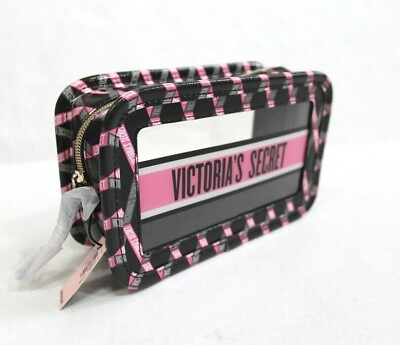 #ad Victoria#x27;s Secret Diamond Logo Clear Transparent Zip Beauty Makeup Cube Case Bag