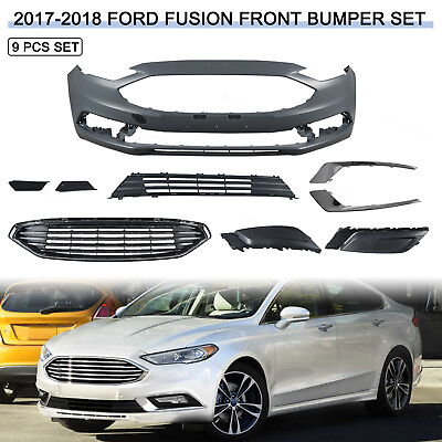 #ad For 2017 2018 Ford Fusion Front Bumper Grille Primed Cover Complete Set Assembly
