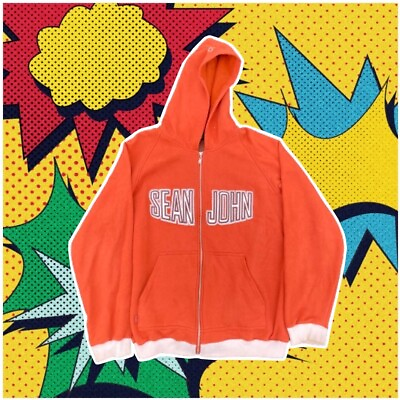 #ad SEAN JOHN Vintage Orange Zip Hoodie Sweatshirt Logo Embroidered XL In Hand Clean