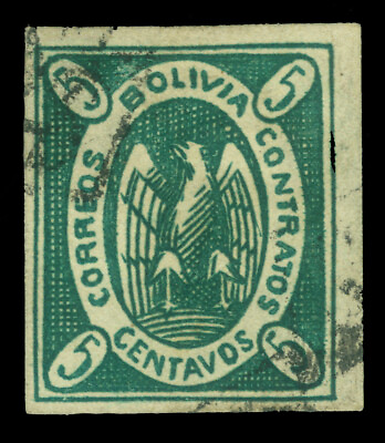 #ad BOLIVIA 1867 CONDOR 5c green Scott # 2c used VF