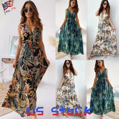 #ad US Women#x27;s Summer Boho Floral Maxi Dress Party Beach Cocktail Evening Sundress