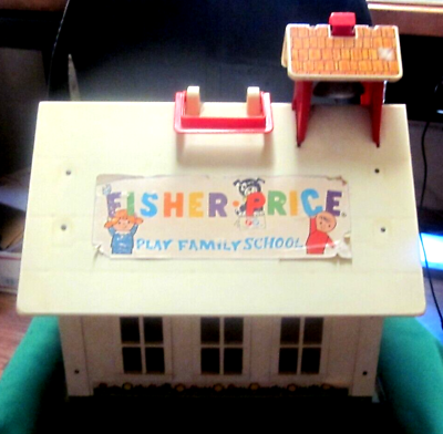 #ad Vintage 1971 Fisher Price Play Family School House ONLY w Bell USA Made
